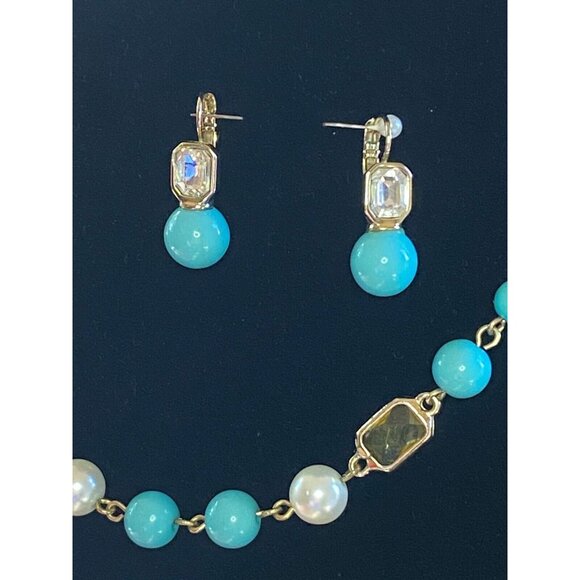 Anne Klein Vintage Faux Turquoise Pearl & Citrine Glass Stone Necklace Set - Picture 7 of 15